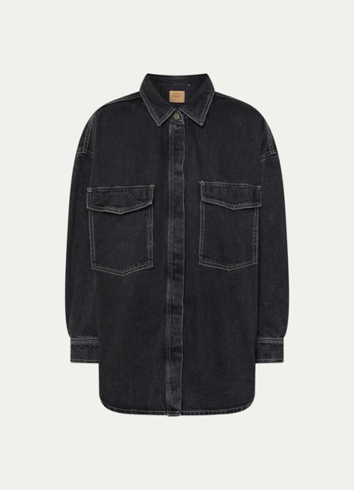 American Vintage Chemise blouse van denim met borstzakken - voorkant 2 zwart