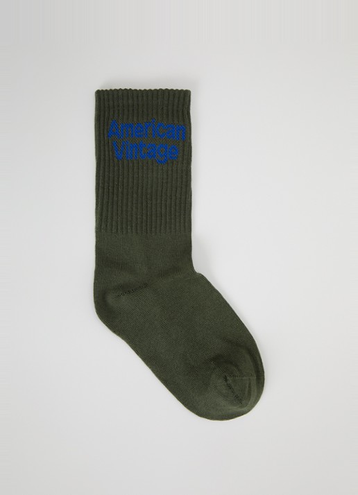 American Vintage Clypsun sokken in wolblend met logo - voorkant khaki