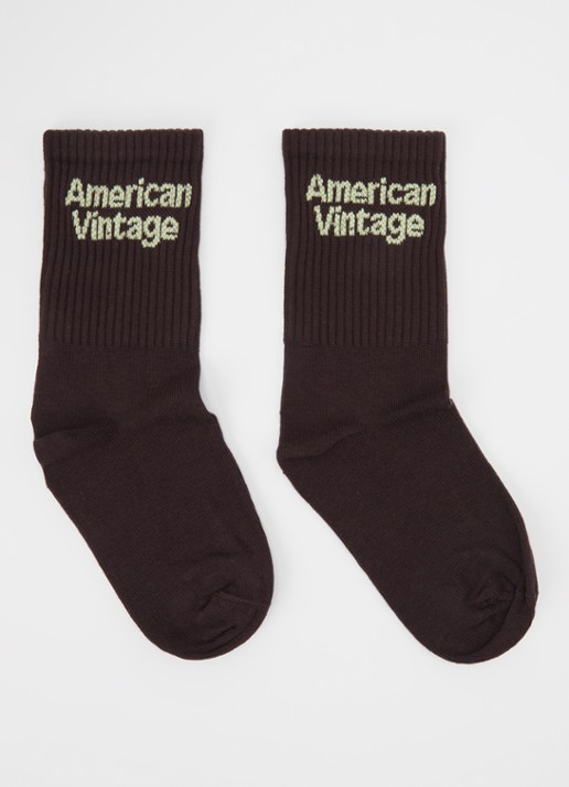 American Vintage Clypsun sokken in wolblend met logo - voorkant donkerbruin