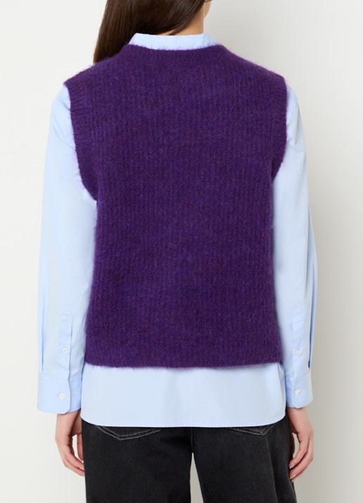 American Vintage East fijngebreid gilet in alpaca wolblend met logo - achterkant 3 paars