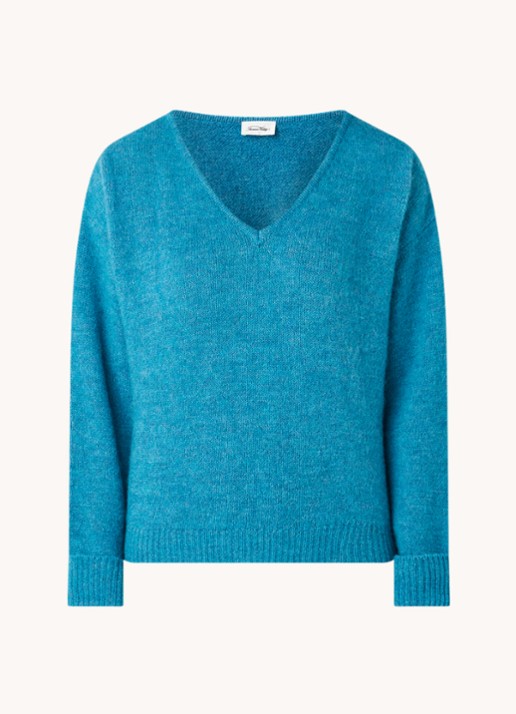 American Vintage East fijngebreide pullover in alpaca wolblend - voorkant zeegroen
