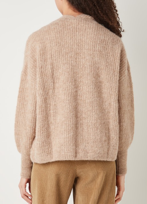 American Vintage East grofgebreid openvallend vest in alpaca wolblend - achterkant 4 lichtbruin