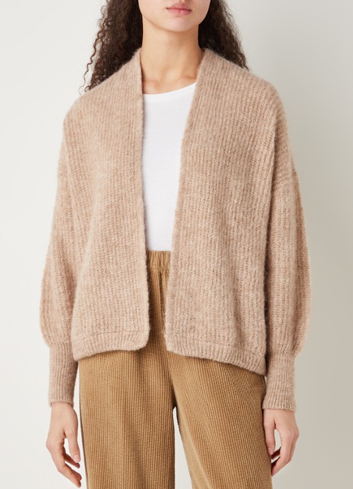 American Vintage East grofgebreid openvallend vest in alpaca wolblend - detail 3 lichtbruin