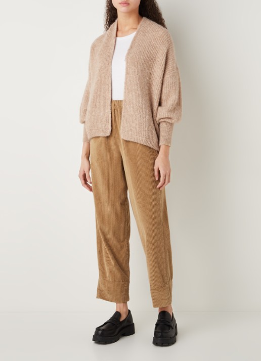 American Vintage East grofgebreid openvallend vest in alpaca wolblend - voorkant 2 lichtbruin