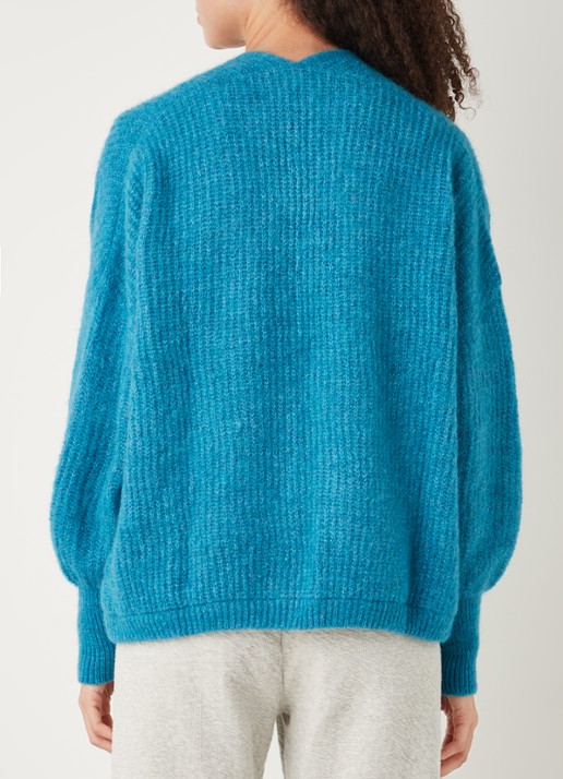 American Vintage East grofgebreid openvallend vest in alpaca wolblend - achterkant zeegroen