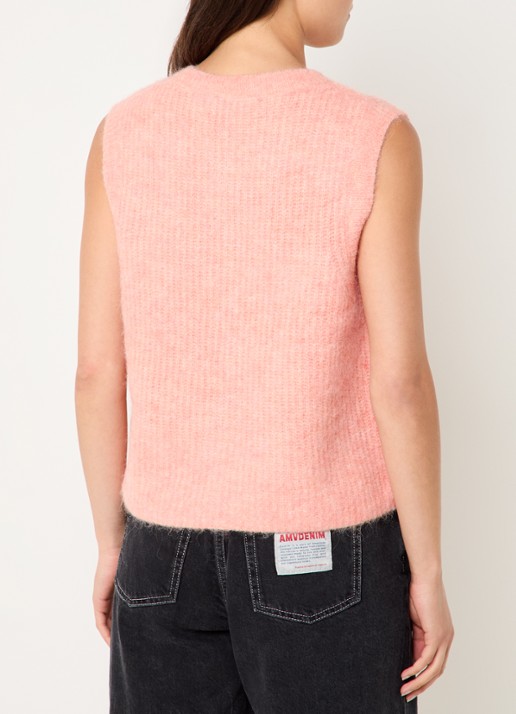 American Vintage Fijngebreid gilet in alpaca wolblend - achterkant 3 abrikoos