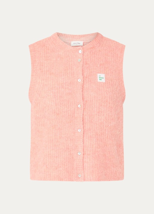 American Vintage Fijngebreid gilet in alpaca wolblend - voorkant abrikoos