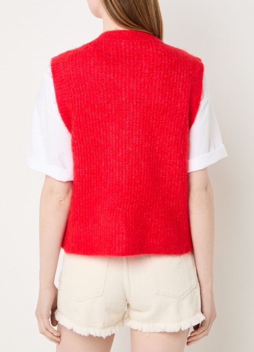 American Vintage Fijngebreid gilet in alpaca wolblend - achterkant 4 rood