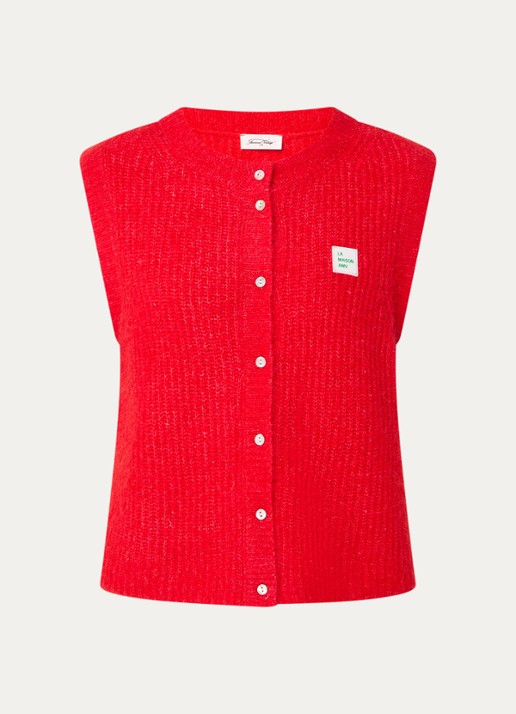 American Vintage Fijngebreid gilet in alpaca wolblend - voorkant rood