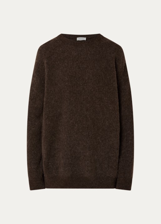 American Vintage Fijngebreide trui in alpaca wolblend met ronde hals - voorkant 5 donkerbruin