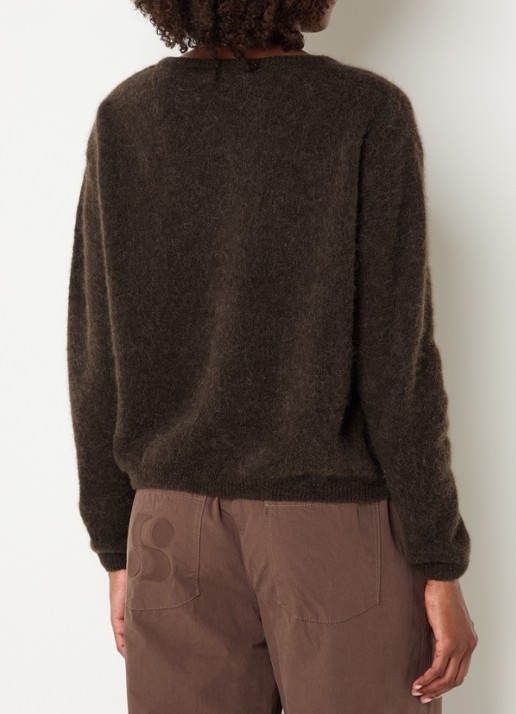 American Vintage Fijngebreide trui in alpaca wolblend met ronde hals - achterkant 2 donkerbruin