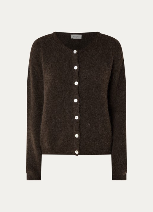 American Vintage Fijngebreide trui in alpaca wolblend met ronde hals - voorkant 3 donkerbruin