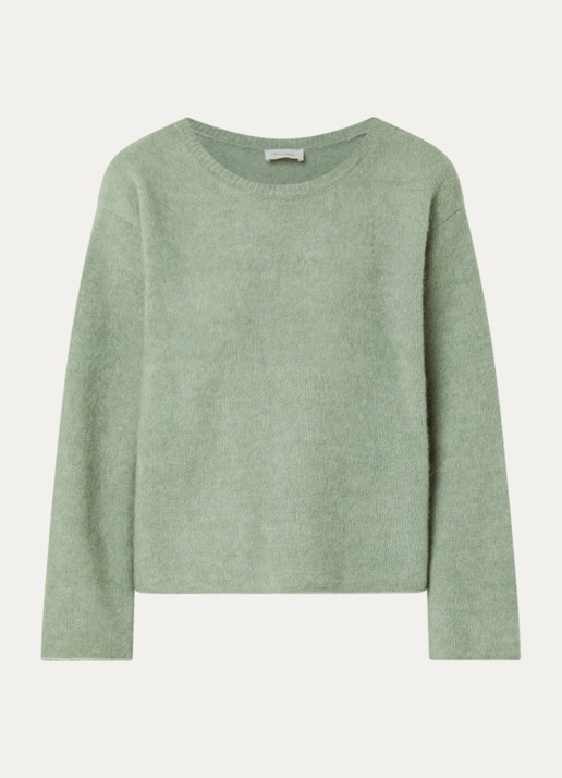 American Vintage Fijngebreide trui in alpaca wolblend - voorkant 3 lindegroen