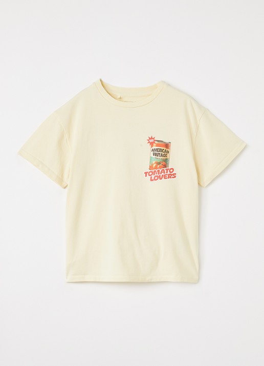 American Vintage Fiz Valley T-shirt met logoprint - voorkant vanillegeel