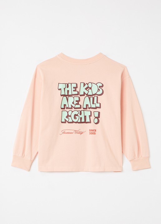 American Vintage Fizvaley longsleeve met logo- en backprint - voorkant 2 zalmroze