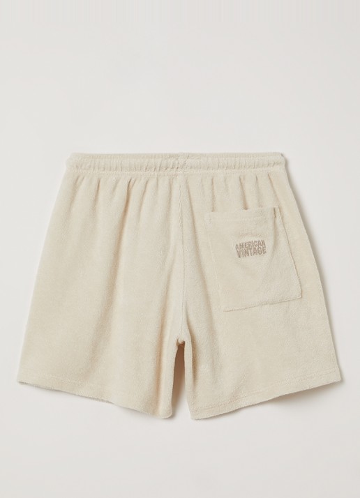 American Vintage Fluxow loose fit korte broek van badstof - voorkant 2 creme