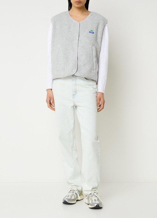 American Vintage Gilet van teddy met ritszakken - voorkant 4 lichtgrijs