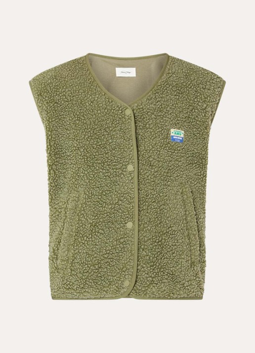 American Vintage Hoktown gilet van teddy met ritszakken - voorkant 3 khaki