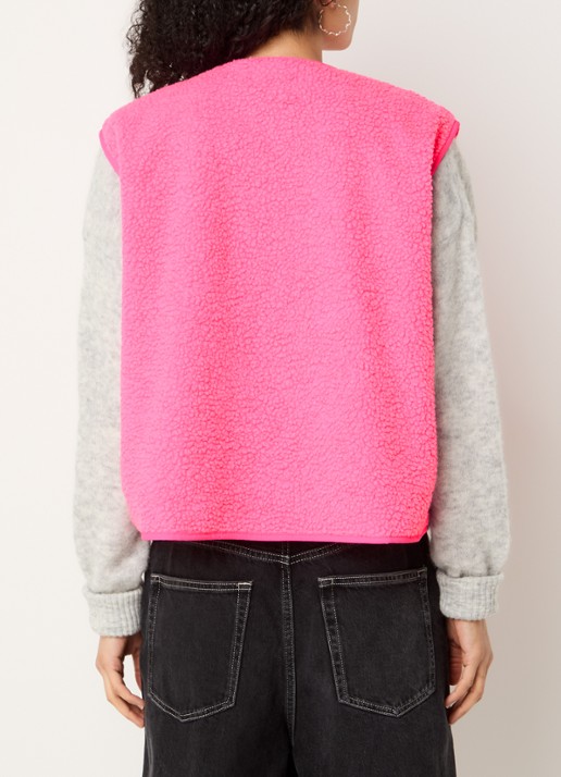 American Vintage Hoktown gilet van teddy met ritszakken - achterkant fuchsia