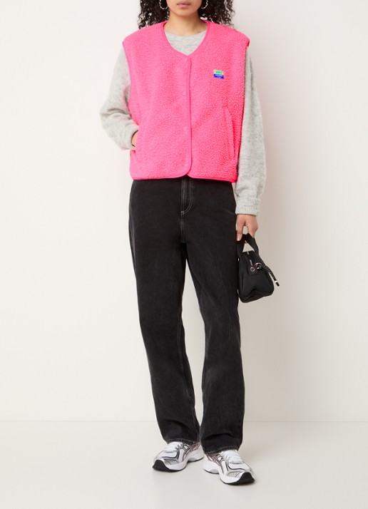 American Vintage Hoktown gilet van teddy met ritszakken - voorkant 4 fuchsia