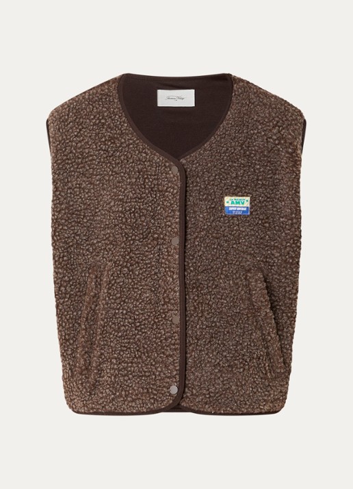 American Vintage Hoktown gilet van teddy met ritszakken - voorkant 3 bruin