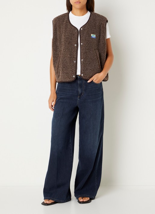 American Vintage Hoktown gilet van teddy met ritszakken - voorkant 4 bruin