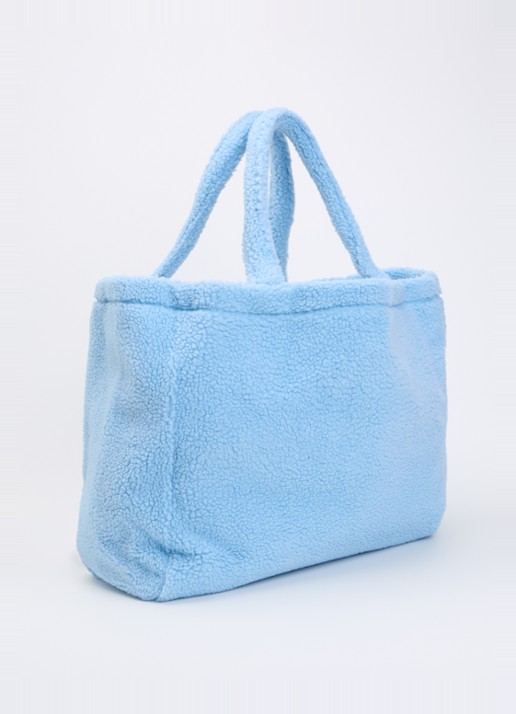 American Vintage Hoktown shopper van teddy met logo - achterkant lichtblauw