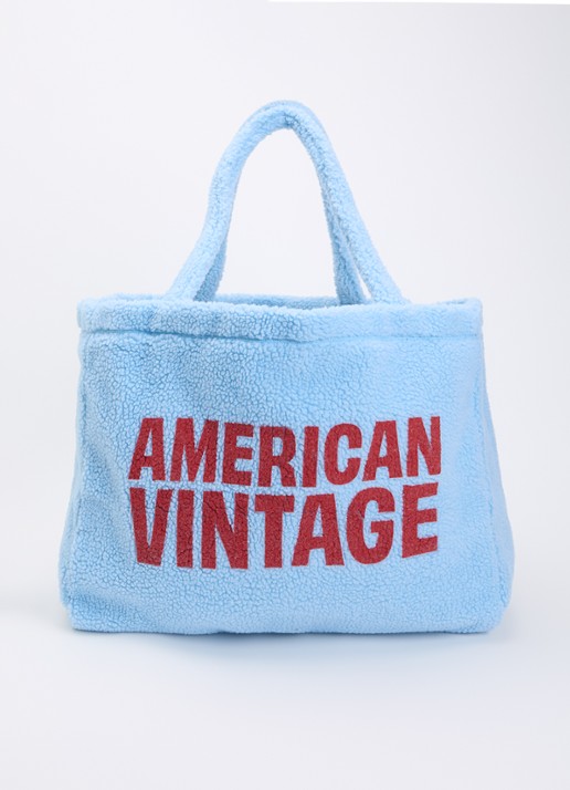 American Vintage Hoktown shopper van teddy met logo - voorkant 2 lichtblauw