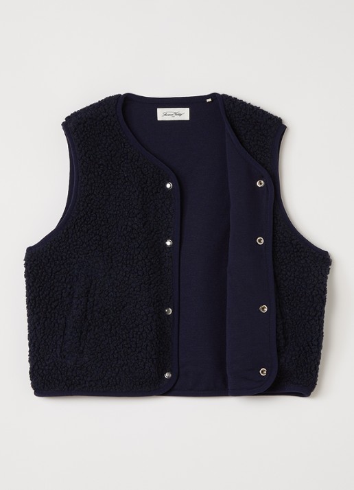 American Vintage Hoktown vest van teddy met logo - voorkant 2 donkerblauw