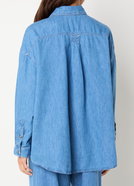 American Vintage Izeway blouse van chambray met logoborduring - achterkant 3 indigo