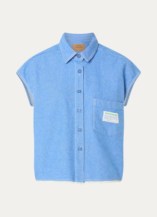 American Vintage Mouwloze blouse van denim - voorkant 2 blauw