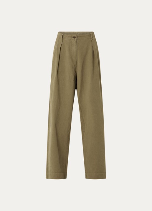 American Vintage Namaz high waist wide fit chino met steekzakken - voorkant mosgroen