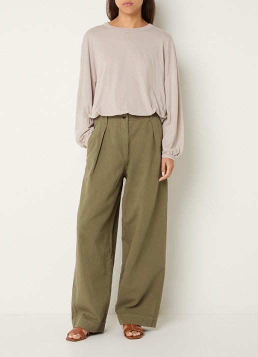 American Vintage Namaz high waist wide fit chino met steekzakken - voorkant 2 mosgroen