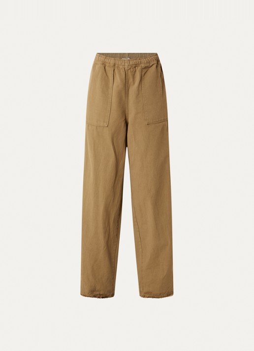 American Vintage Namazliane mid waist wide fit broek met opgestikte zakken - voorkant 3 mosgroen