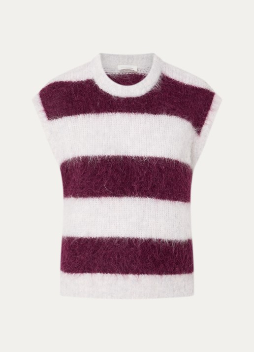 American Vintage Nibyra grofgebreide spencer in wolblend met streepprint - voorkant 3 aubergine