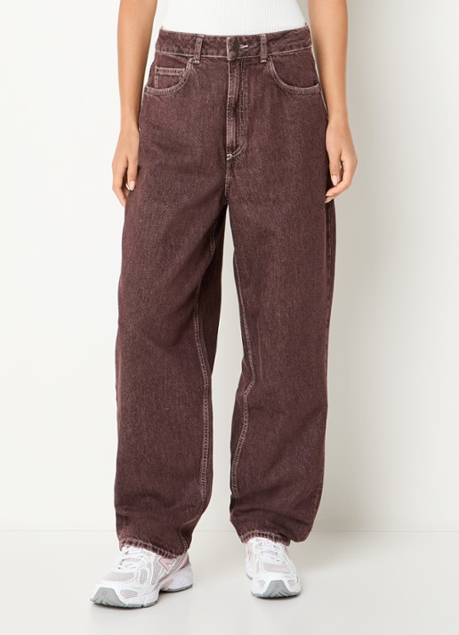 American Vintage Osho high waist loose fit jeans met gekleurde wassing - detail 3 bordeauxrood