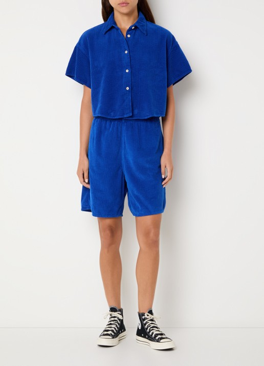 American Vintage Padow korte broek van corduroy - voorkant 4 kobaltblauw