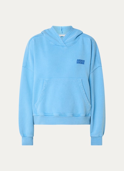 American Vintage Plizzy hoodie met logo - voorkant 2 royalblauw