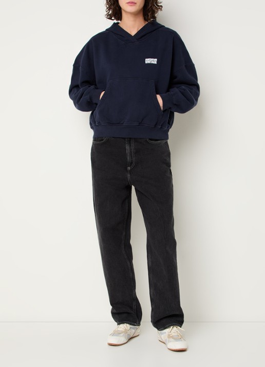 American Vintage Plizzy hoodie met logo  - voorkant 2 donkerblauw