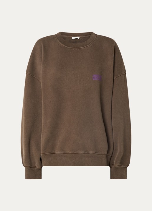 American Vintage Plizzy sweater met logo - voorkant bruin