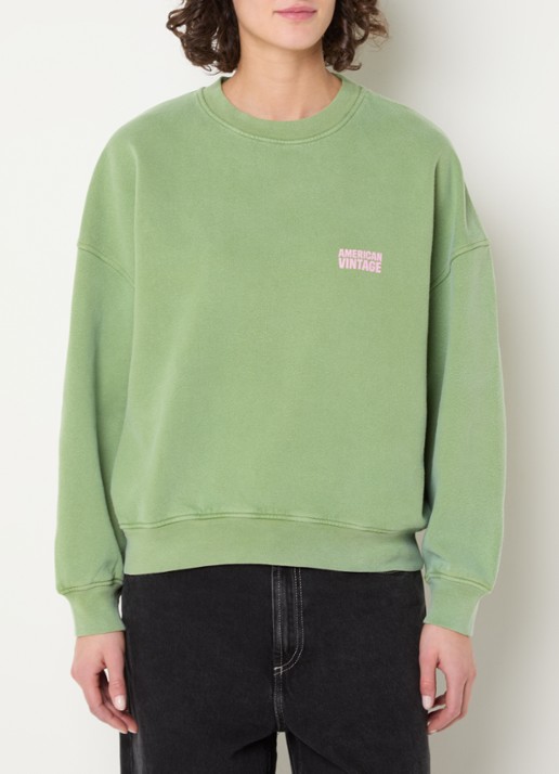 American Vintage Plizzy sweater met logo  - detail 3 groen