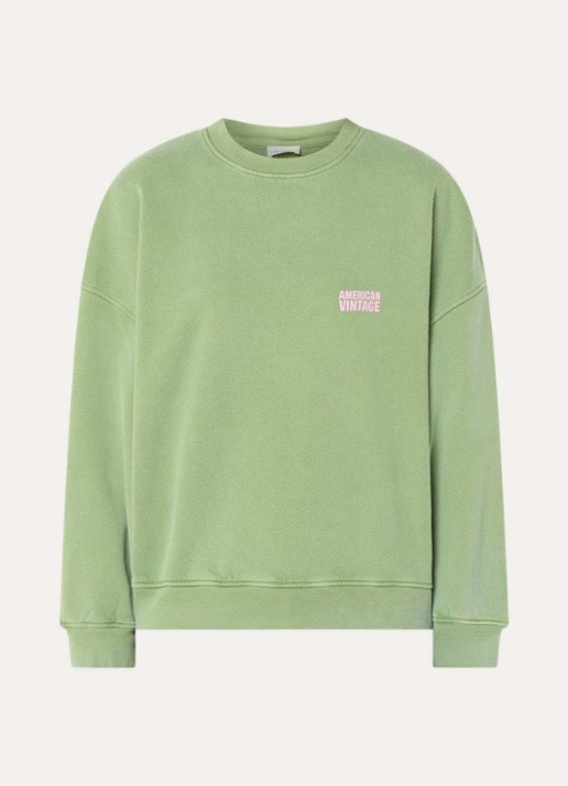 American Vintage Plizzy sweater met logo  - voorkant groen