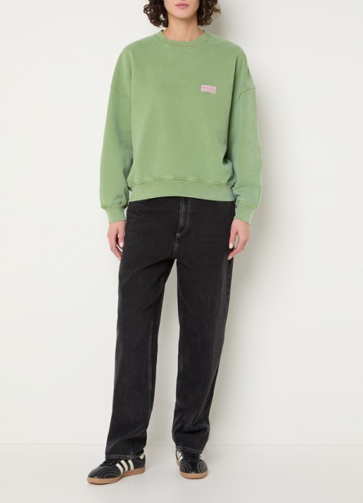 American Vintage Plizzy sweater met logo  - voorkant 2 groen