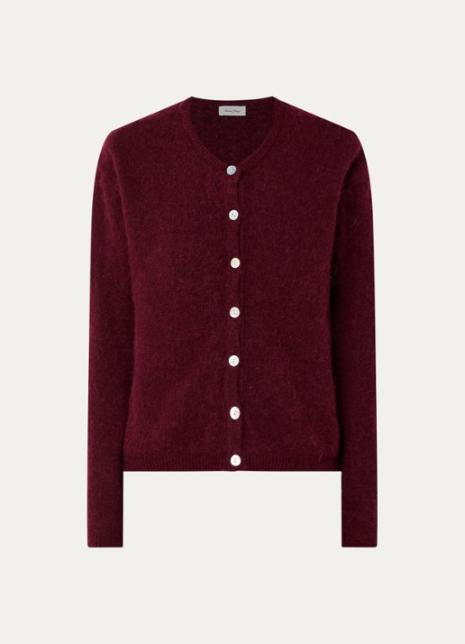American Vintage Vitow fijngebreid vest in wolblend - voorkant 3 bordeauxrood