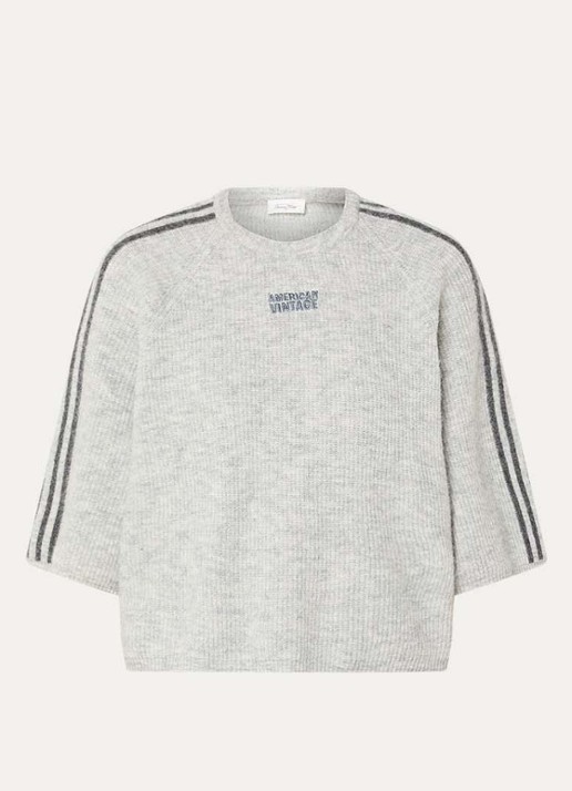 American Vintage Vitow ribgebreide top in alpaca wolblend met logoborduring - voorkant 2 grijsmele