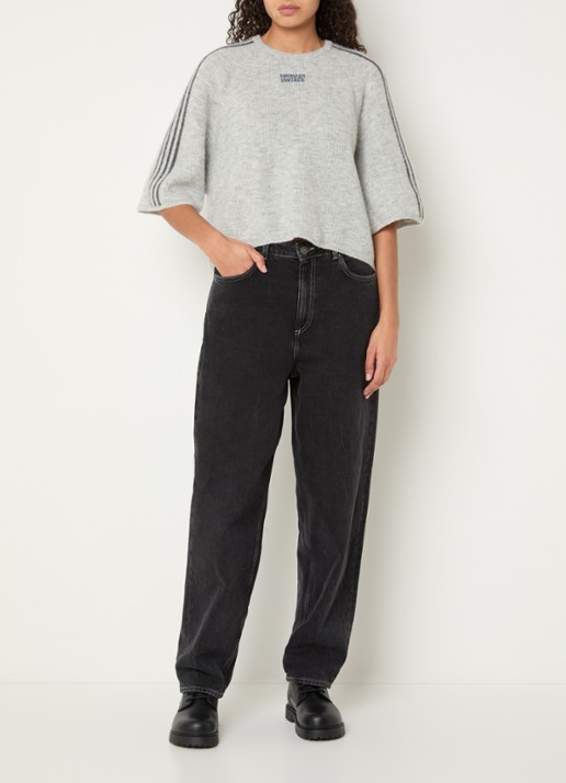 American Vintage Vitow ribgebreide top in alpaca wolblend met logoborduring - voorkant 3 grijsmele