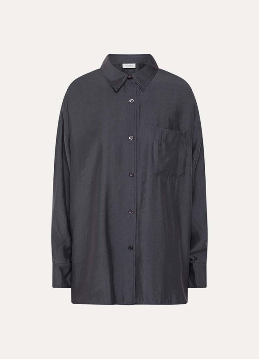 American Vintage Ysoli oversized blouse met borstzak - voorkant 2 antraciet