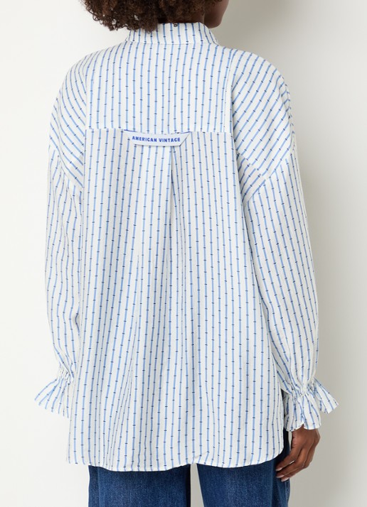 American Vintage Zivow blouse met streepprint - achterkant 4 petrol