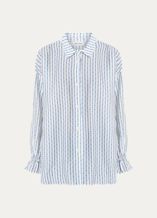 American Vintage Zivow blouse met streepprint - voorkant 2 petrol