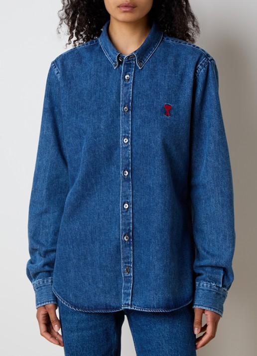 AMI Paris Blouse met logo - detail 4 indigo